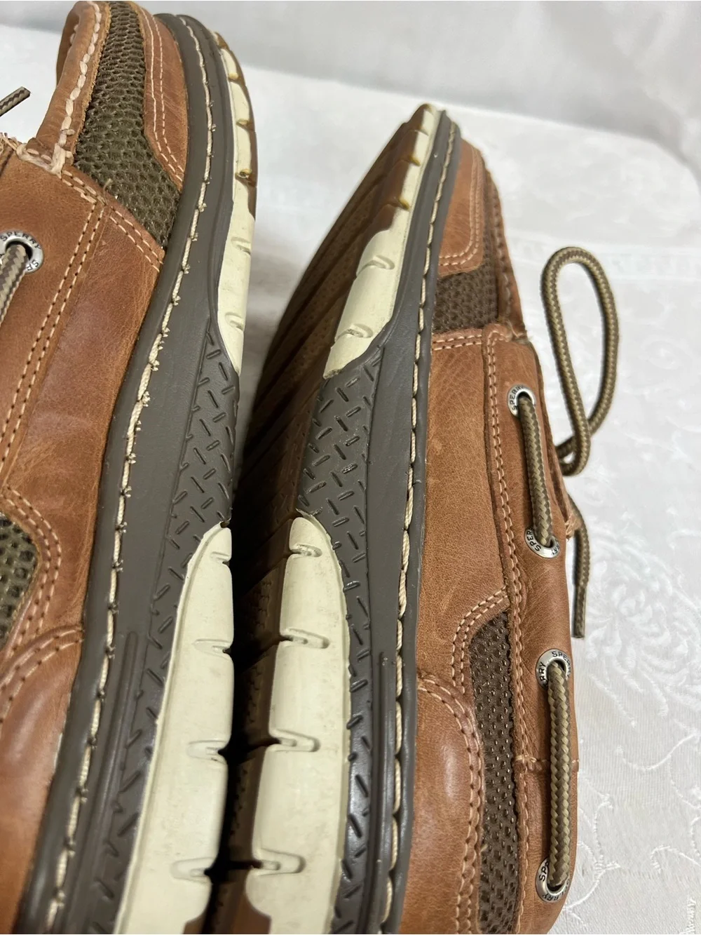 Sperry Men’s Deck Boat Shoes Brown Leather Lace Up 8👍